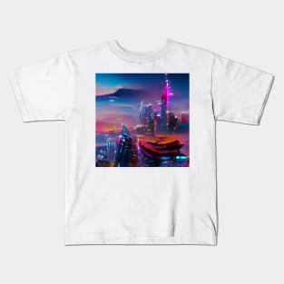 Cyberpunk Aesthetic City View Kids T-Shirt